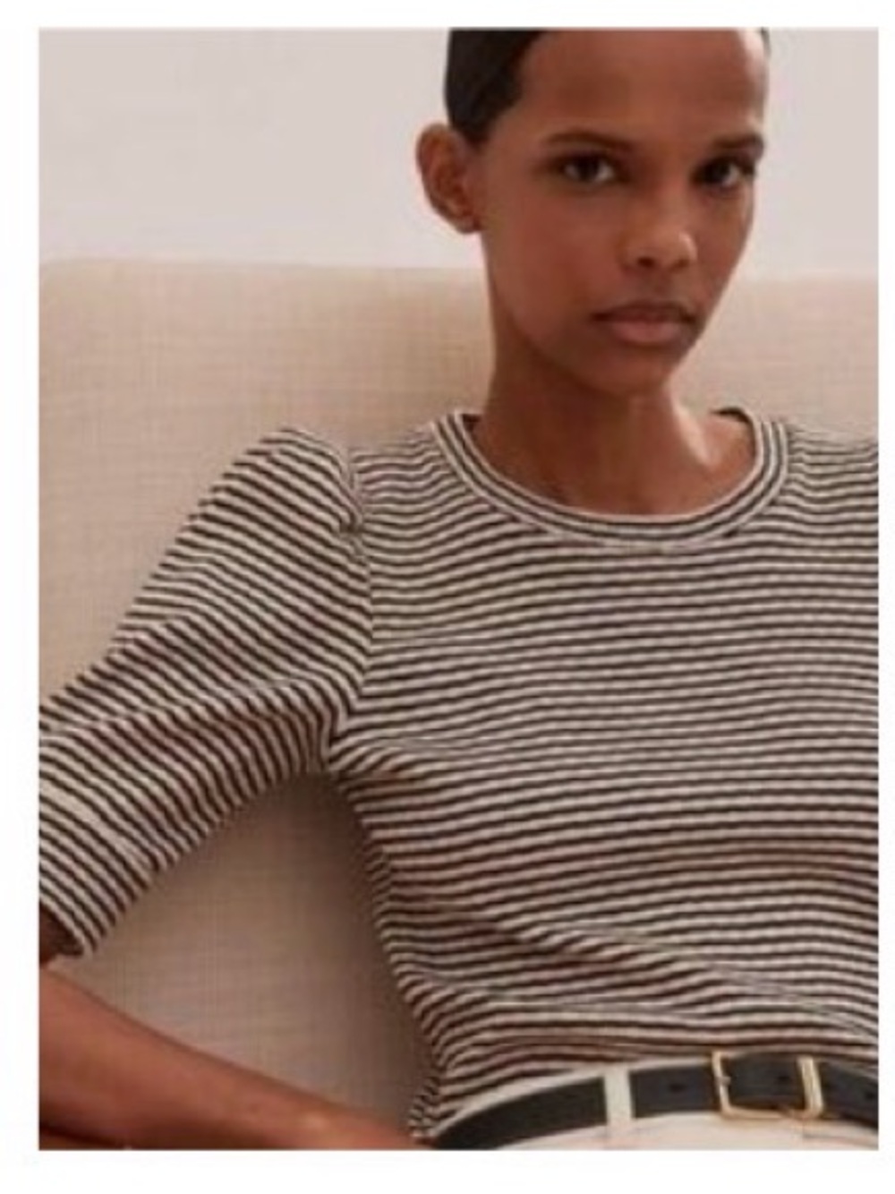 Me + Em M white-black strip pouf sleeve cotton cottagecore boho chic top